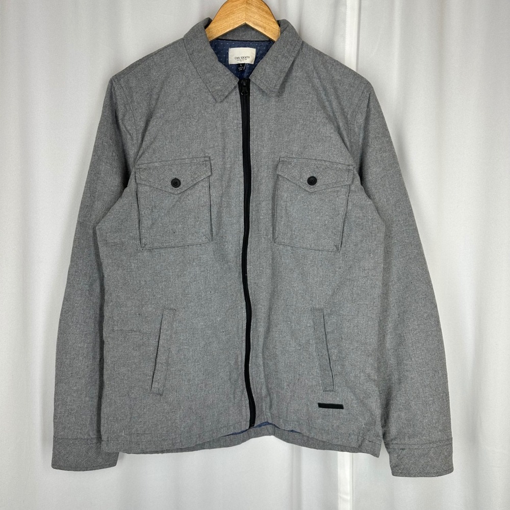 Civil Society Men's Large Gray Full Zip Utility Jacket Cotton Blend Lined